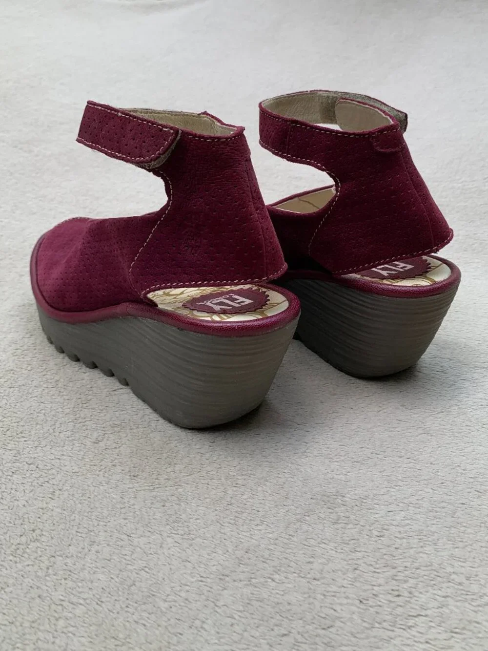 Fly London Yala Ankle Strap Suede Peep Toe Platform Wedge Sandals Sz38